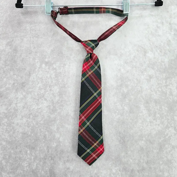 Flynn O'Hara Uniform Red Green Blue Plaid Tartan Adjustable Clip Youth Tie 14 - Picture 3 of 8